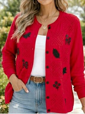 Butterfly Red Black Cardigan Sweater Plus Size 3XL ❤ NWT